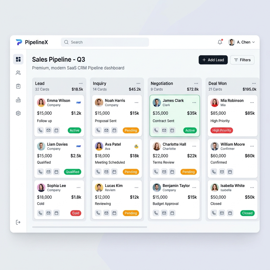 Pipeline CRM Kanban UI